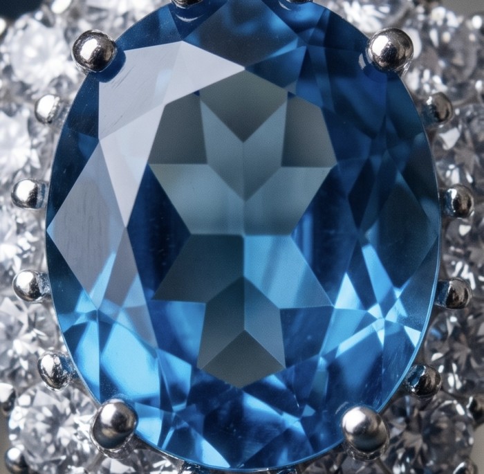 Atlantica 11.8 carat Swiss Blue Topaz .925 Sterling Silver dipped in rhodium handcrafted ring size 7 1/4 - Stone close-up of Atlantica 11.8 carat Swiss Blue Topaz ring
