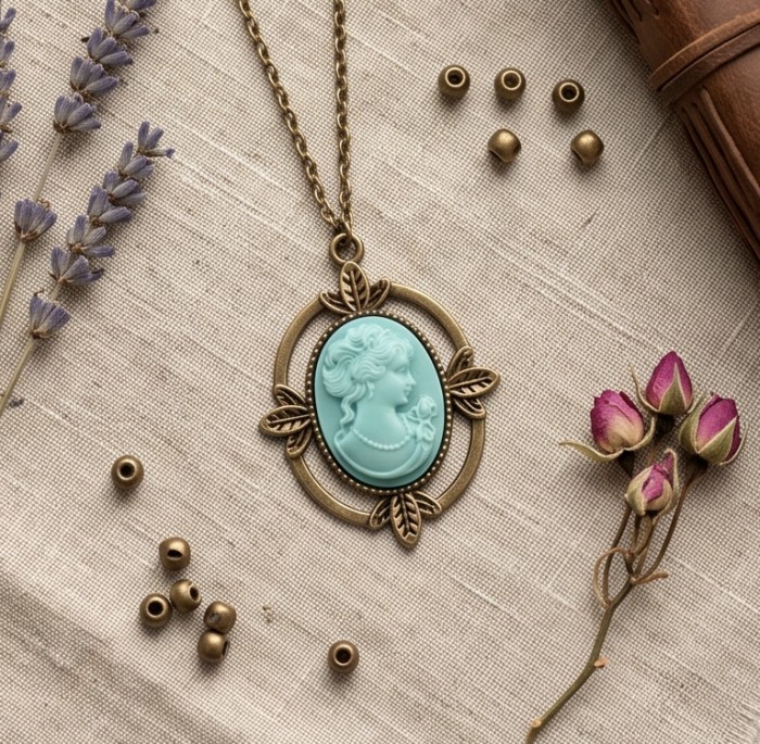 Vintage Beauty Cameo Rainbow Abalone Vintage style dipped in black rhodium Necklace - photo 1