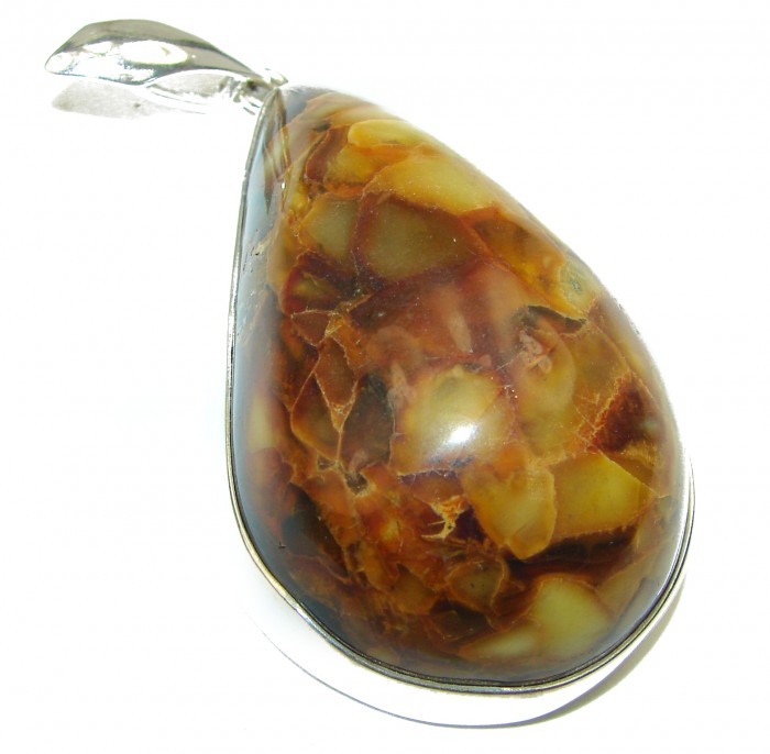 Large Natural Golden Amber .925 Sterling Silver handmade Pendant - photo 2