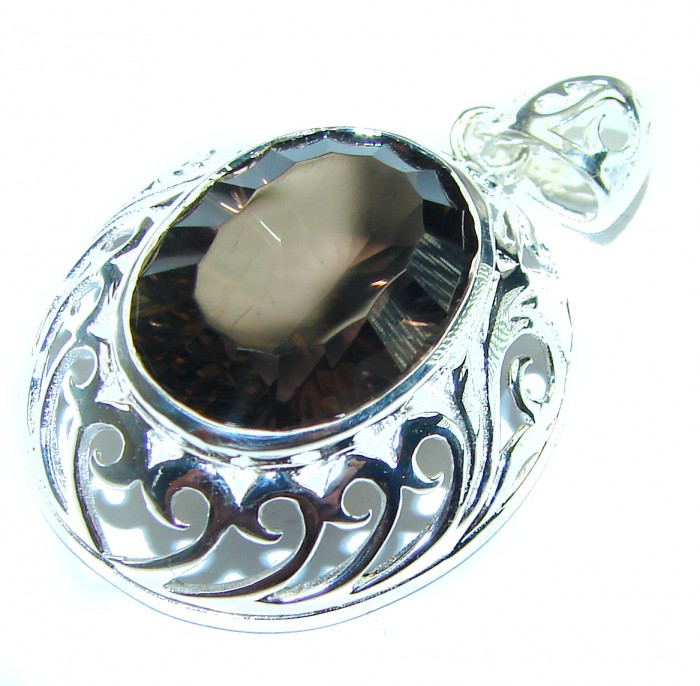 Genuine Vintage Style Smoky Quartz .925 Sterling Silver handcrafted Pendant - photo 1