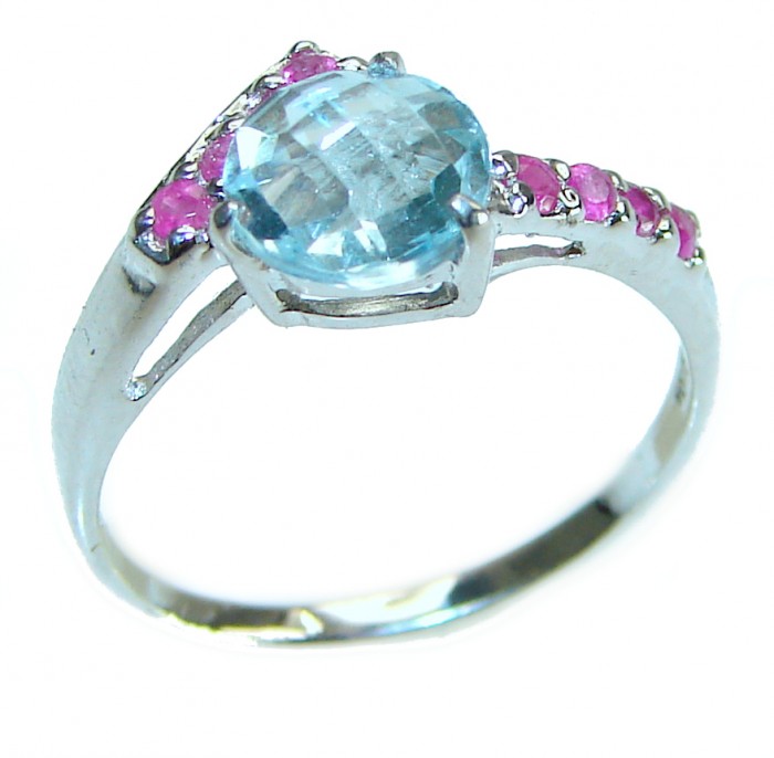 3.5 carat Blue Swiss Topaz .925 Sterling Silver handcrafted Ring size 7 1/4 - photo 3