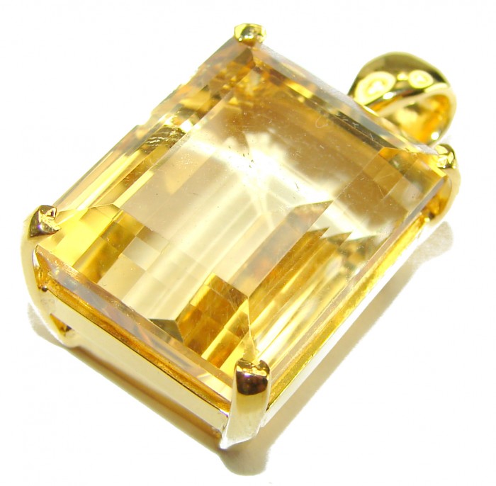 Vintage Design Genuine 44.5 carat Lemon Quartz 18K Gold over .925 Sterling Silver handmade Pendant - photo 5