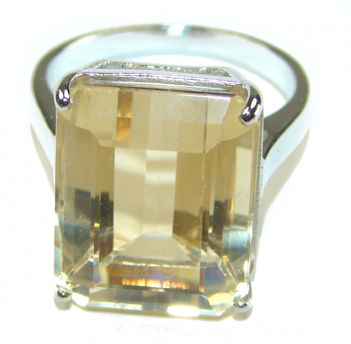 Pure Joy 15.8 carat Genuine Lemon Quartz 14K Gold over .925 Sterling Silver handcrafted ring size 8 - photo 2