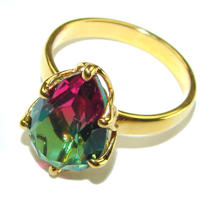 7.9 carat pear cut Brazilian Tourmaline 14K Gold over .925 Sterling Silver Perfectly handcrafted Ring s. 7 1/2 - photo 1