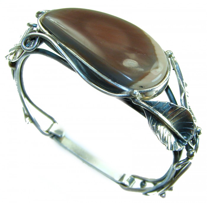 Fancy Quality Imperial Jasper .925 Sterling Silver Bracelet - Side view of Imperial Jasper .925 Sterling Silver Bracelet.