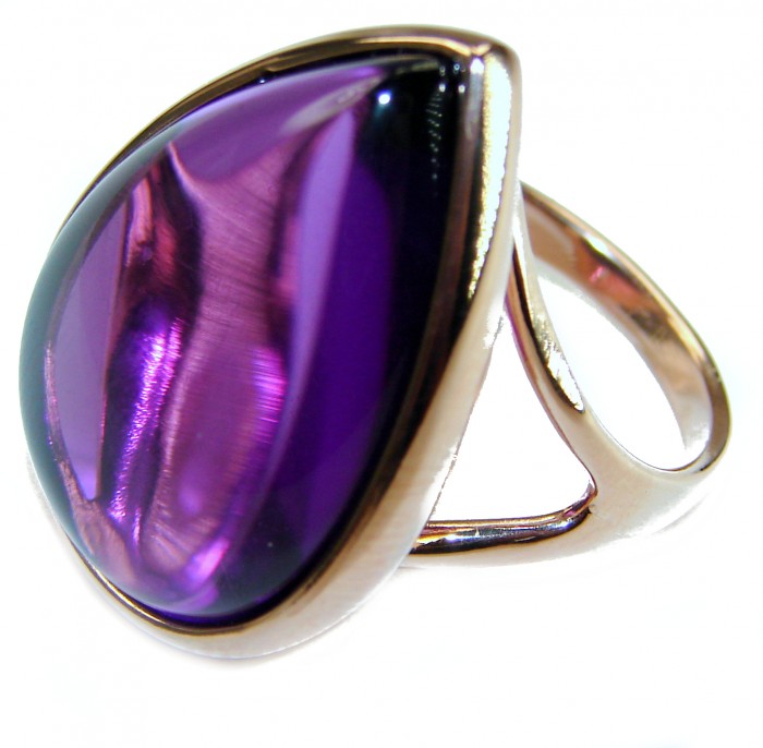 Purple Drop 22.2 carat Amethyst 14K Gold over .925 Sterling Silver Handcrafted Large Ring size 8 - Purple amethyst ring, close-up view, in 14K gold over sterling silver.