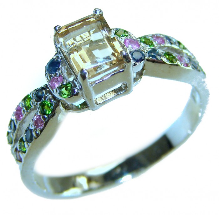 Golden Treasure 3.5 carat Citrine .925 Sterling Silver Handcrafted Ring size 9 - Side view of Golden Treasure 3.5 carat Citrine sterling silver ring.