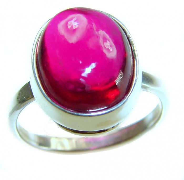 Bella Rosa Genuine 10.5 CARAT Ruby .925 Sterling Silver Statement Ring size 10 - Ruby ring close-up with sterling silver setting.