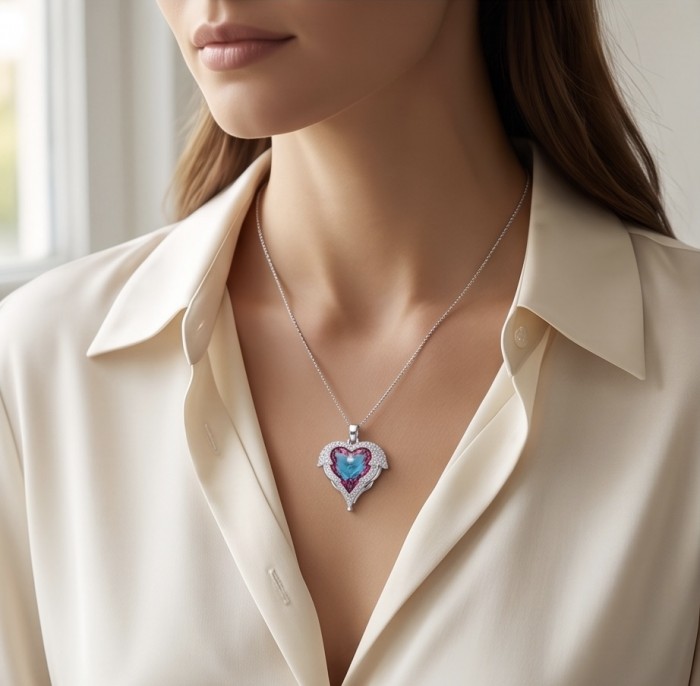 Angel's Heart Luxurious 8.8 carat Rainbow Topaz Silver handcrafted pendant - photo 1