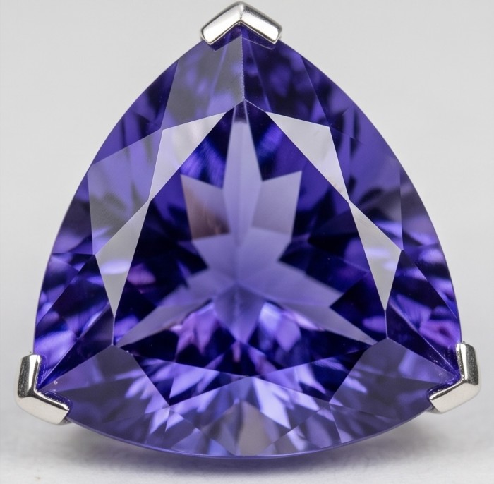 Fancy Trillion Cut Perfect 20.5 carat natural Tanzanite .925 Sterling Silver handcrafted Pendant - Close-up of a fancy trillion cut 20.5 carat natural Tanzanite.