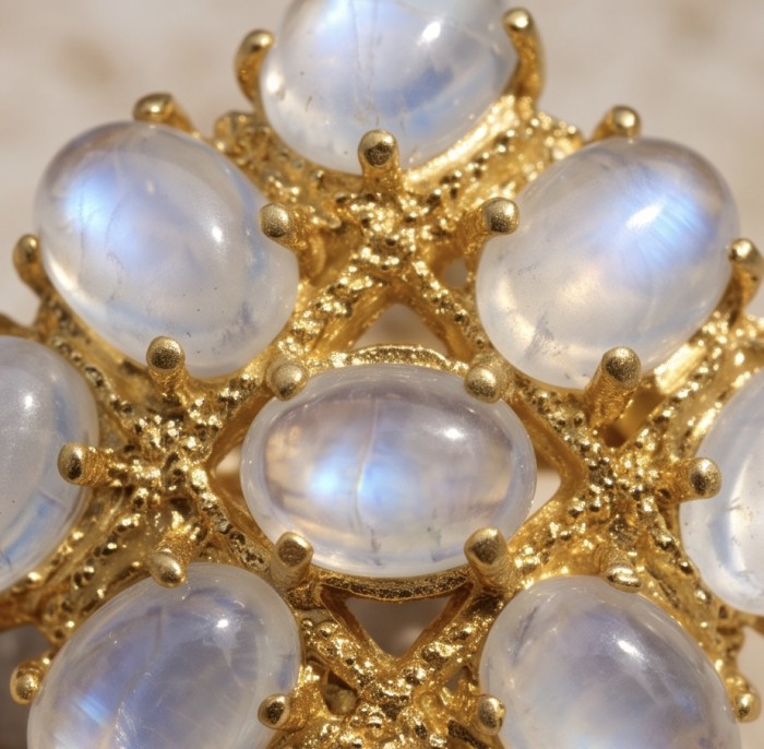 Scarlett 15.5 carat Brazilian Rose Quartz 22K Gold over .925 Sterling Silver handcrafted Statement Earrings - Stone close-up of Rose Quartz in 22K gold setting.