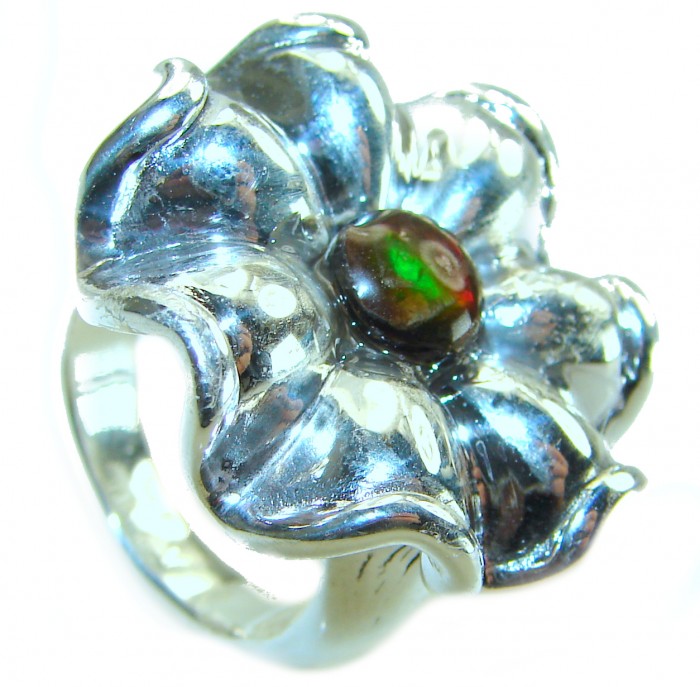 Genuine 4.1 carat Ammolite .925 Sterling Silver handmade Ring size 6 - photo 1