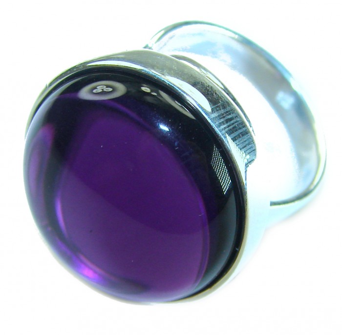 Purple Full Moon Amethyst .925 Sterling Silver Handcrafted Large Ring size 7 ADJUSTABLE - Close-up of purple amethyst ring in sterling silver setting