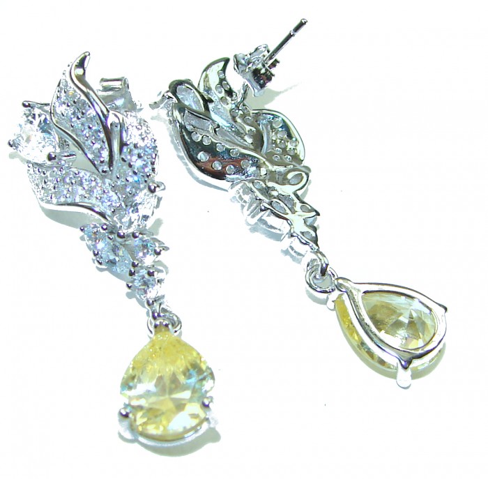 Luxurious 4.9 CARAT authentic yellow Sapphire .925 Sterling Silver handmade Earrings - Luxurious yellow sapphire sterling earrings, detailed view, stones sparkle.