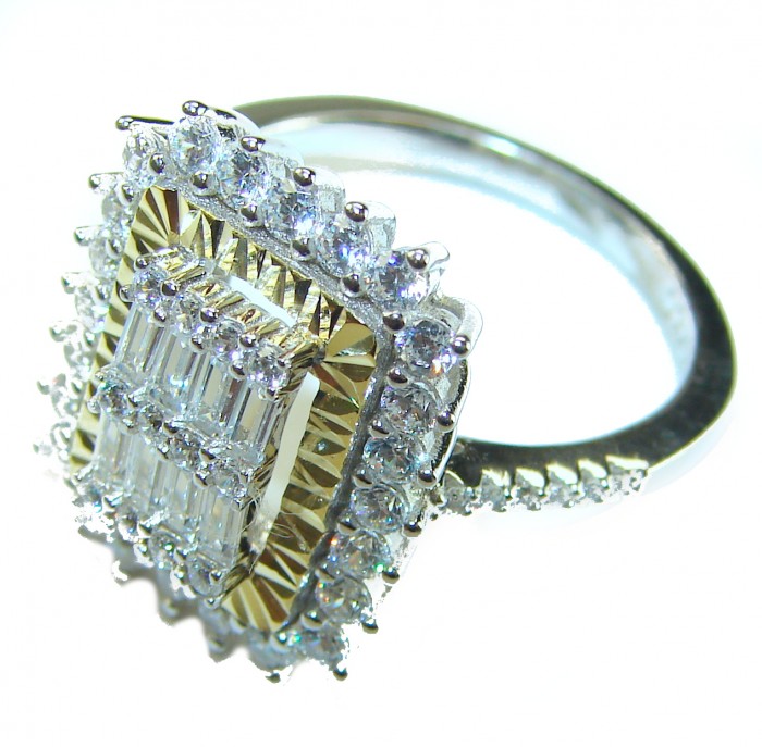 Art Deco 11.2 carat White Topaz 14K Gold over .925 Silver handcrafted Cocktail Ring s. 9 - Close-up of Art Deco ring with white topaz in 14K gold over silver.