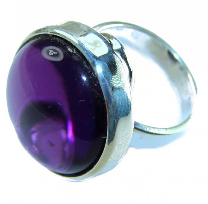 Purple Amethyst .925 Sterling Silver Handcrafted Large Ring size 8 adjustable - Close-up of purple amethyst ring in .925 sterling silver setting