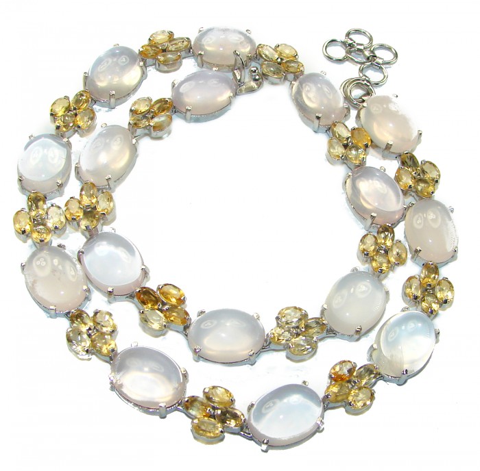 Outstanding Brazilian Rose Quartz .925 Sterling Silver handcrafted Statement necklace - photo 4