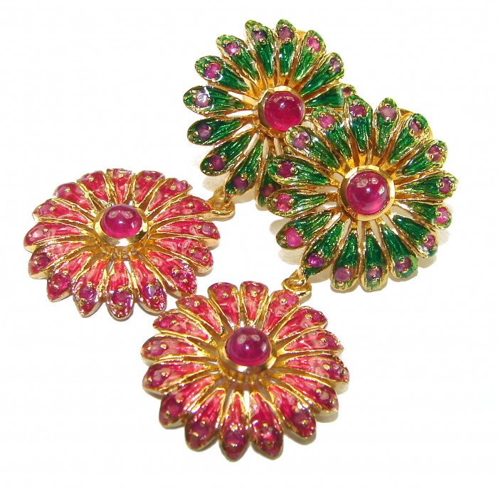 Scarlet Starlight Authentic Ruby Enamel 18K Gold over .925 Sterling Silver handcrafted earrings - photo 3