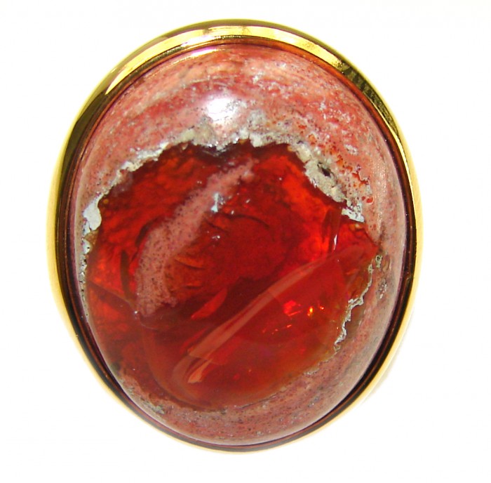 Queen of Fire best quality Mexican Opal 18K Gold over .925 Sterling Silver handmade ring 9 - photo 3