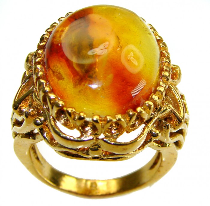 King of the Sea Golden Authentic Baltic Amber 14K Gold over .925 Sterling Silver handcrafted ring; s. 8 1/4 - photo 2