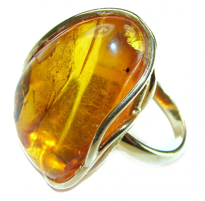 Beauty of the Sea natural Baltic Amber 14K Gold over .925 Sterling Silver handcrafted ring; s. 7 adjustable - photo 1