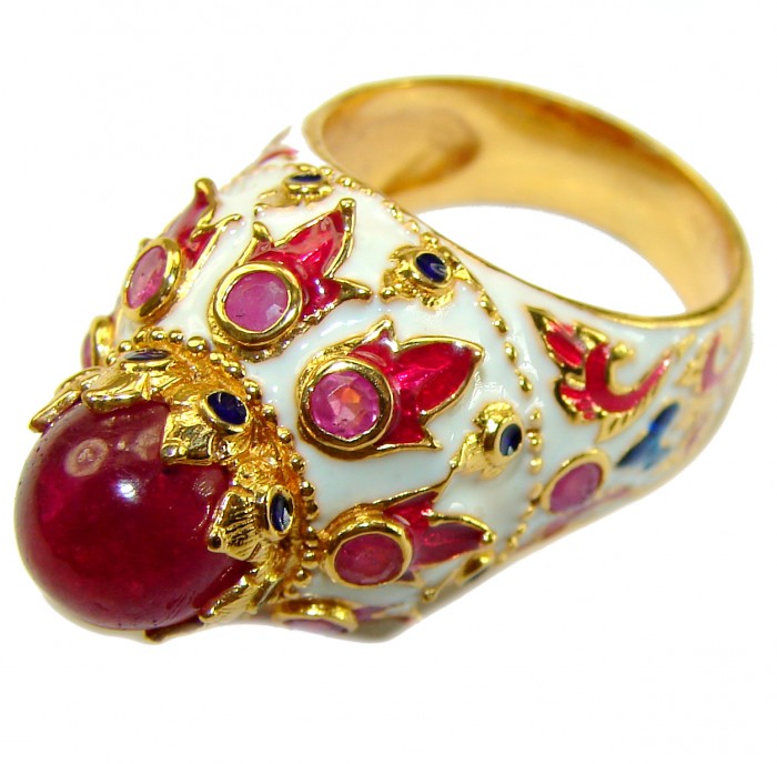 Real Beauty of Nature - natural 5.5 carat Ruby enamel 18K Gold over .925 Sterling Silver handmade Statement Ring size 7 - photo 2
