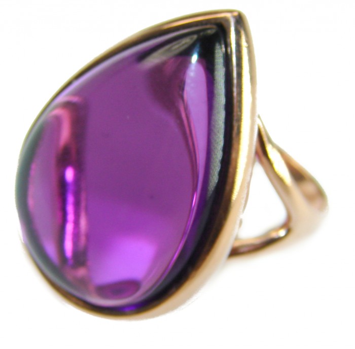 Purple Tear 22.2 carat Amethyst 14K Gold over .925 Sterling Silver Handcrafted Large Ring size 7 - photo 1