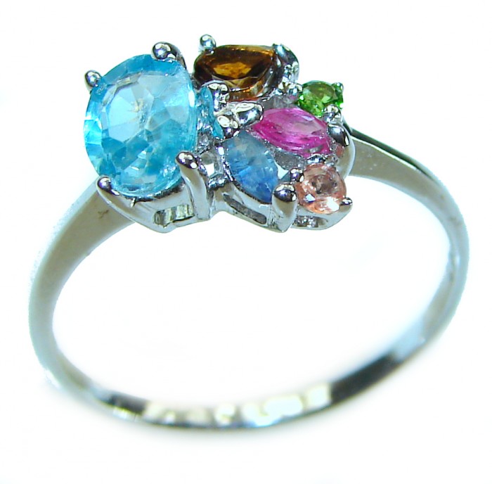 Sky 1.5 carat Fancy Swiss Blue Topaz .925 Sterling Silver handmade Ring size 9 - photo 3