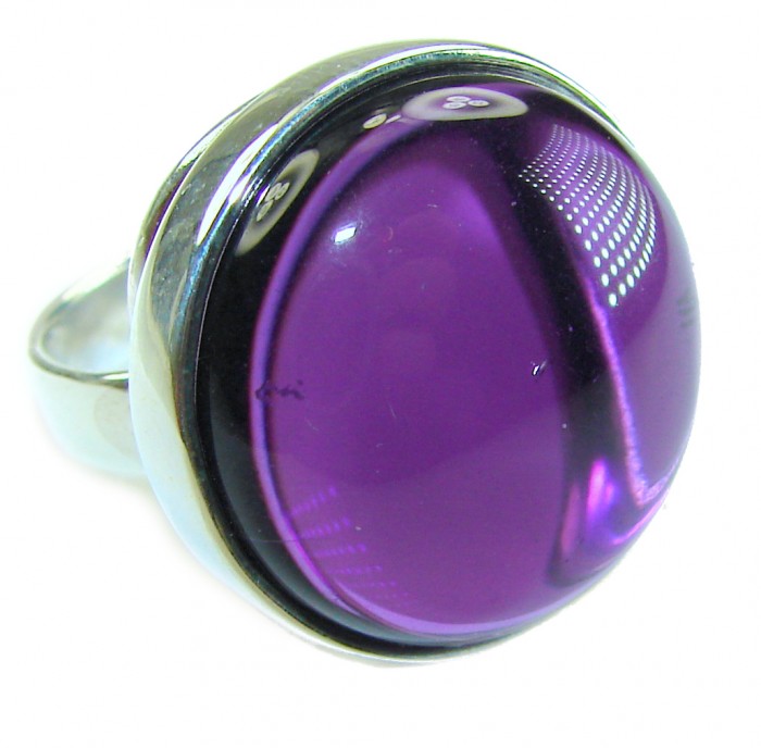 Purple Amethyst .925 Sterling Silver Handcrafted Large Ring size 7 adjustable - Close-up of purple amethyst ring with silver band.