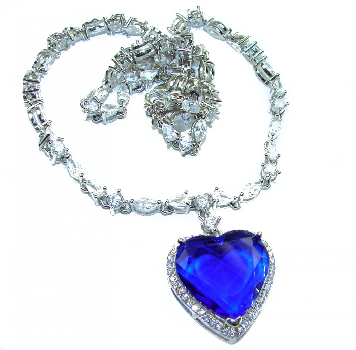 Titanic - Heart of The Ocean Necklace ~ 30.5 Ct Blue Sapphire Necklace In 925 Sterling Silver necklace - photo 5