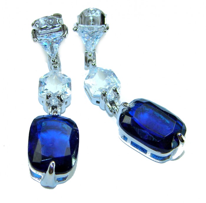Blue Royalty 14.2 carat Sapphire .925 Sterling Silver earrings - Close-up of Blue Royalty Sapphire .925 Sterling Silver earrings.