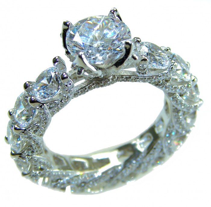 Pure Celestial Energy Natural 12.4 carat White Topaz .925 Sterling Silver handmade Statement Ring size 7 1/4 - Close-up of white topaz ring with intricate design and multiple stones.