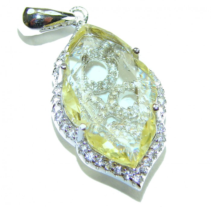 Costa del Sol 8.8 carat Lemon Quartz .925 Sterling Silver handcrafted Statement pendant - Lemon Quartz pendant close-up with sterling silver setting detail.