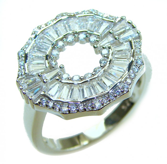 Art Deco 11.2 carat White Topaz .925 Silver handcrafted Cocktail Ring s. 7 - Art Deco white topaz ring, top view showcasing stones, 11.2 carat.