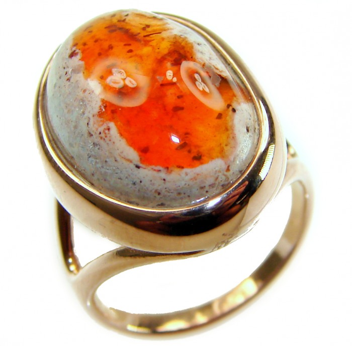 Golden Dream best quality 15.4 carat Mexican Opal 18K Gold over .925 Sterling Silver handmade ring 6 3/4 - Close-up of Mexican opal ring in 18K gold setting.