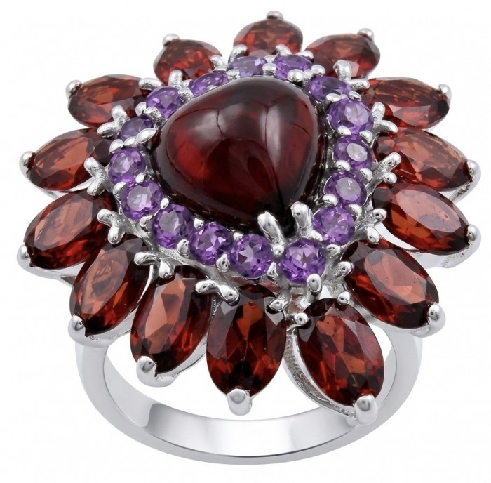 Scarlett 28.8 ctw Mozambique Ruby rhodium over .925 Sterling Silver handcrafted Statement Ring size 8 - Close-up of Scarlett 28.8 ctw Mozambique Ruby ring design details.
