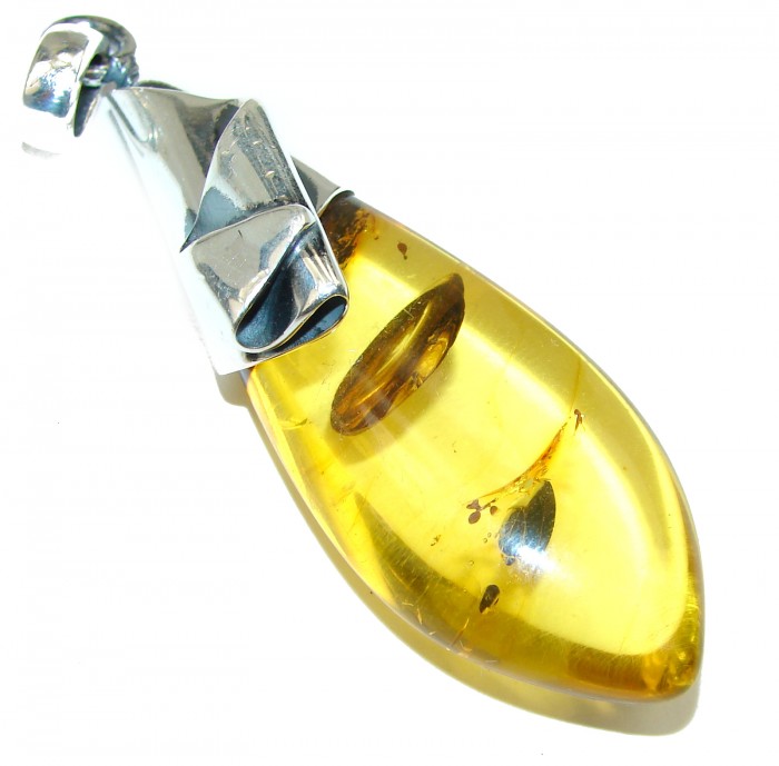 Huge Natural Golden Baltic Amber .925 Sterling Silver handmade Pendant - photo 2