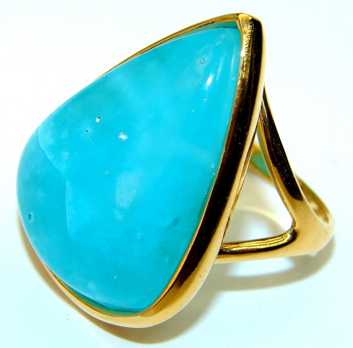 Precious Blue Larimar 14K Gold over .925 Sterling Silver handmade ring size 7 1/2 - photo 2