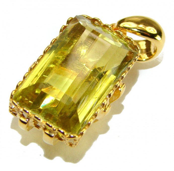 12.3 carat Lemon Quartz 14K Gold over .925 Sterling Silver handcrafted pendant - photo 2