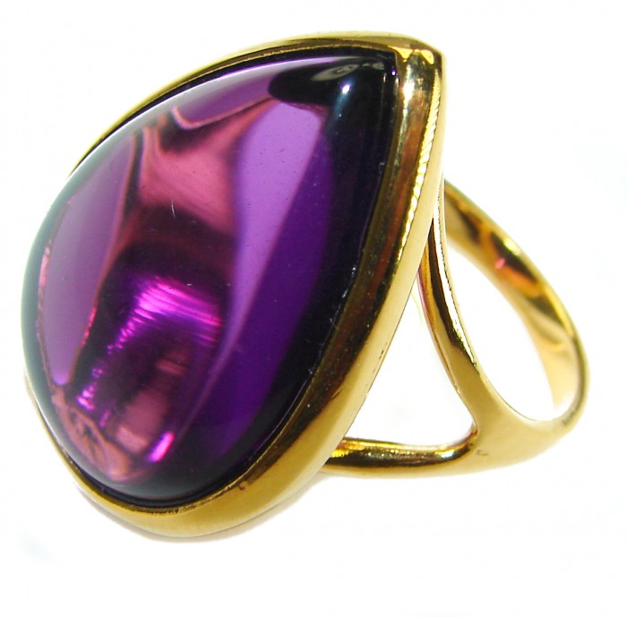 Purple Full Moon Amethyst 14K Gold over .925 Sterling Silver Handcrafted Large Ring size 8 - photo 1