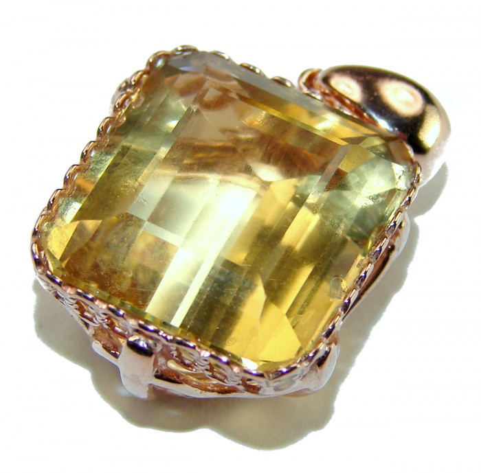 Emerald cut 14.3 carat Lemon Quartz 14K Gold over .925 Sterling Silver handcrafted pendant - photo 2