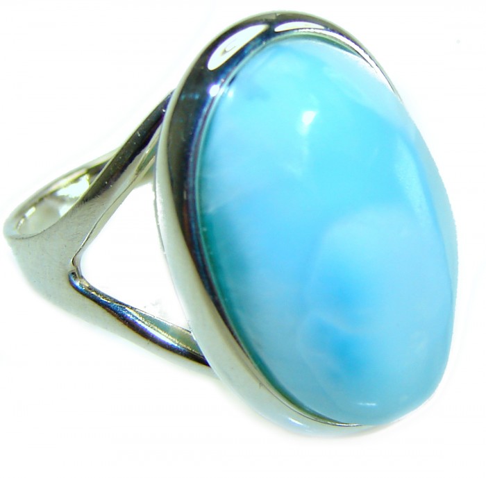 Precious natural Blue Larimar .925 Sterling Silver handmade ring size 6 1/4 - photo 3