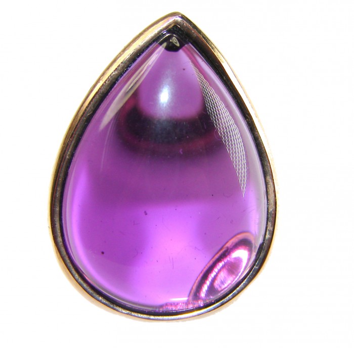 Purple Tear 22.2 carat Amethyst 14K Gold over .925 Sterling Silver Handcrafted Large Ring size 6 - Close-up of Purple Tear amethyst in 14K gold over sterling silver.