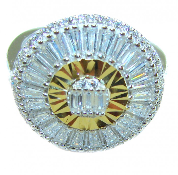 Art Deco 10.2 carat White Topaz 2 tones .925 Silver handcrafted Cocktail Ring s. 7 - Top view of Art Deco ring with white topaz and two-tone silver.