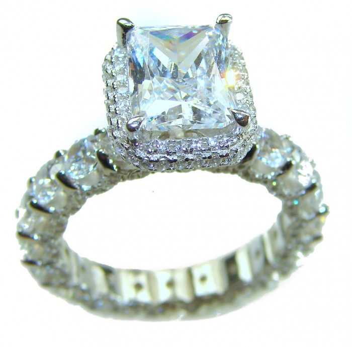 Pure Celestial Energy Natural 10.4 carat White Topaz .925 Sterling Silver handmade Statement Ring size 7 - White Topaz ring with halo setting and band detail, top view.