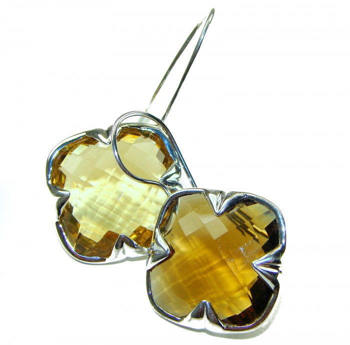 Alessandra 22.5 carat Champagne Smoky Topaz .925 Sterling Silver handmade Earrings - Close-up of Alessandra 22.5 ct Champagne Smoky Topaz earrings