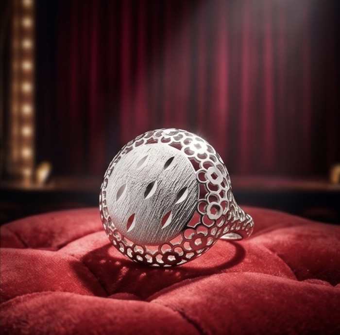 Casablanca - authentic .925 Sterling Silver brilliantly handcrafted ring s. 7 - Sterling silver ring, top view on red velvet background