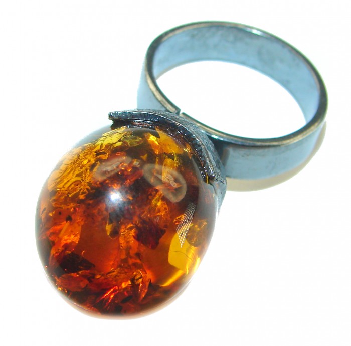 Large Authentic Baltic Amber .925 Sterling Silver handcrafted ring s. 8 adjustable - photo 1