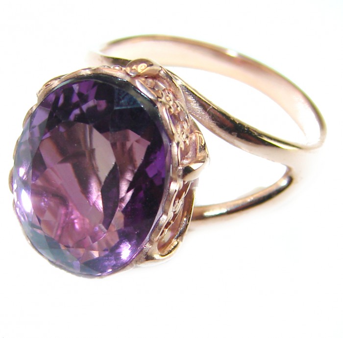 Purple Amethyst 14K Rose Gold over .925 Sterling Silver Handcrafted Ring size 7 - photo 1