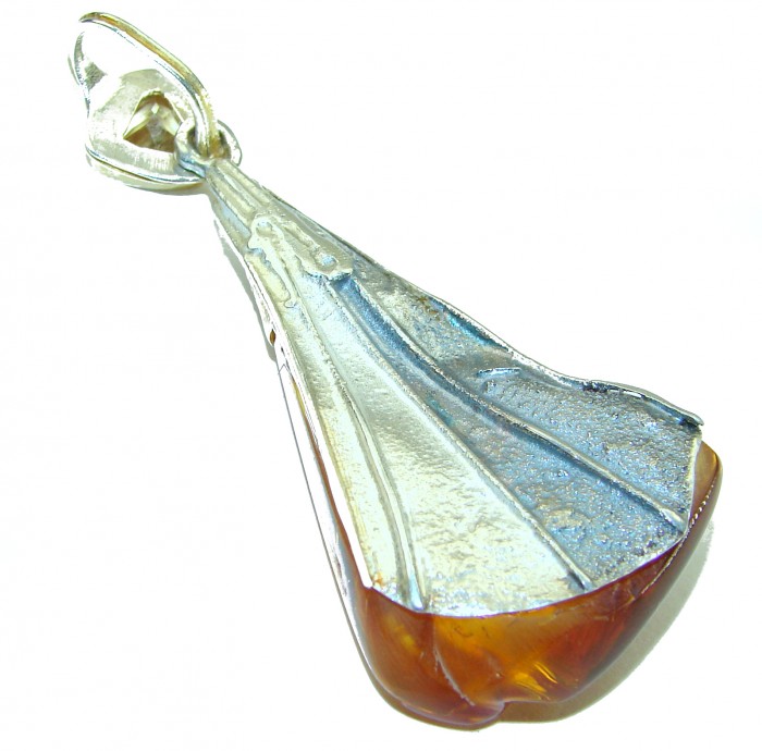 Vintage Beauty authentic Baltic Amber Citrine .925 Sterling Silver handcrafted pendant - photo 1